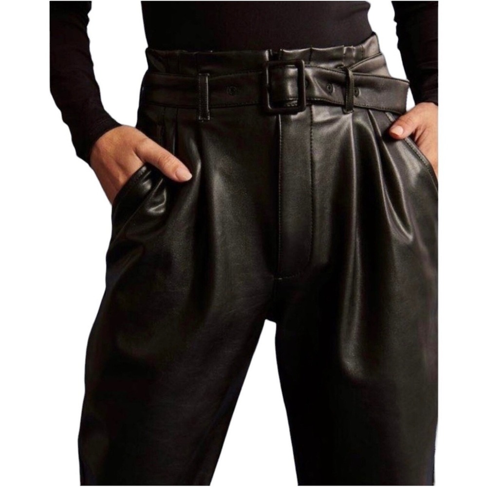 Abercrombie & Fitch Vegan Leather Belted Paperbag Waist Pants Black Moto Chic S